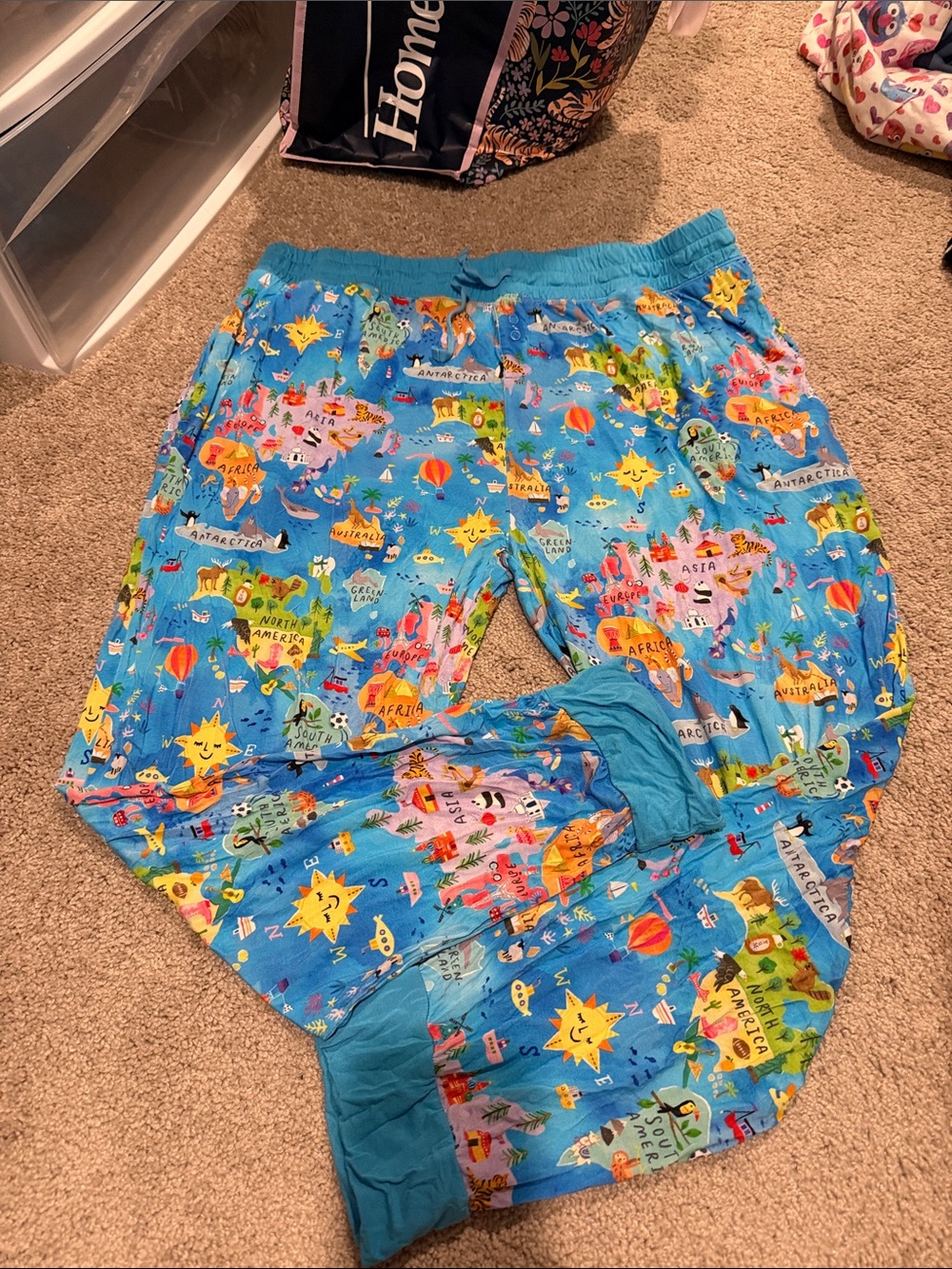 Little Sleepies Bright Blue World Map Pajama Bottoms